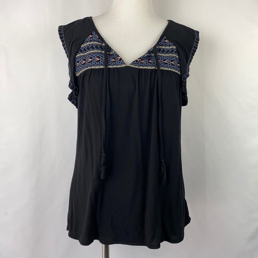 Sanctuary Women's Black Sleeveless Top with Embroidery Detail Size Small